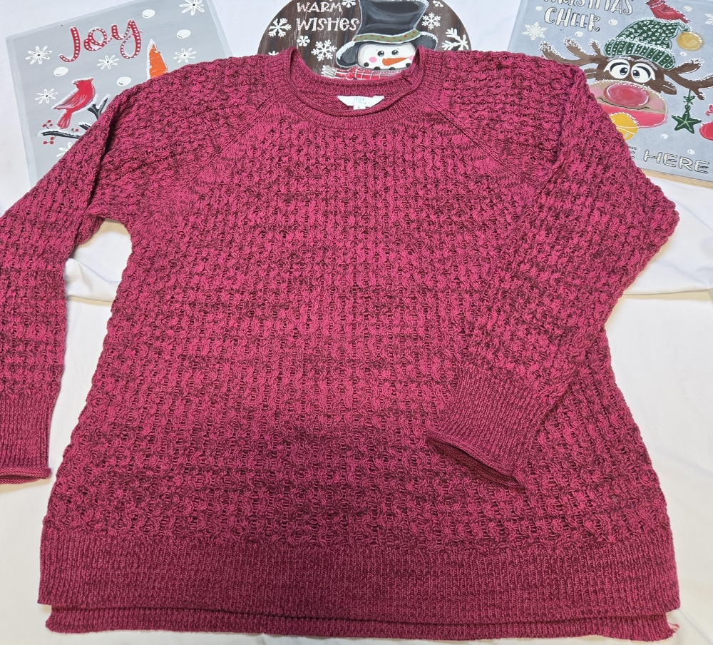 Time and Tru Women's Textured Knit Sweater - Berry